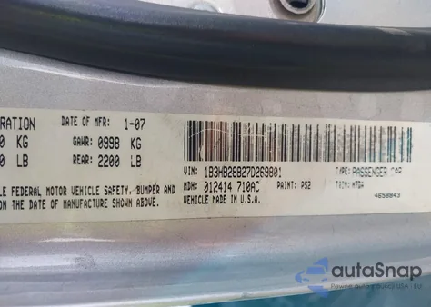 2007 Dodge Caliber z USA, uszkodzony, nr VIN 1B3HB28B27D269801